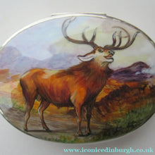 Load image into Gallery viewer, Vintage Solid Silver Box with Unique Enamels Painting of Stag in Scottish Highlands
