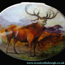 Load image into Gallery viewer, Vintage Solid Silver Box with Unique Enamels Painting of Stag in Scottish Highlands
