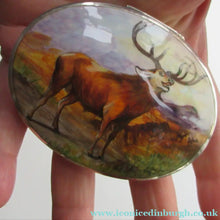 Load image into Gallery viewer, Vintage Solid Silver Box with Unique Enamels Painting of Stag in Scottish Highlands
