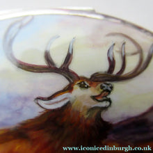 Load image into Gallery viewer, Vintage Solid Silver Box with Unique Enamels Painting of Stag in Scottish Highlands
