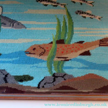 Load image into Gallery viewer, Large Vintage Needlepoint Artwork / Textile Featuring an Image of a British Freshwater Fish

