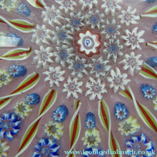 Load image into Gallery viewer, LARGE Vintage Scottish PERTHSHIRE Paperweight. Sugar Pink Ground 15 Spokes &amp; Millefiori Canes. P Cane in Center
