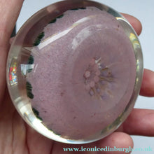 Load image into Gallery viewer, LARGE Vintage Scottish PERTHSHIRE Paperweight. Sugar Pink Ground, 15 Spokes &amp; Millefiori Canes. P Cane in Center
