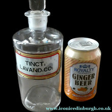 Load image into Gallery viewer, Larger Antique Clear Glass Chemist Bottle. TINCT: LOBEL: AETH with Original Foil Label and Lozenge Stopper
