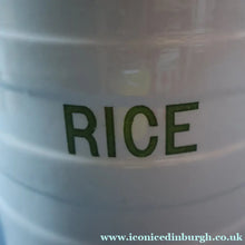 Load image into Gallery viewer, Early 20th Century Antique Grimwades White Hooped Household Jar or Canister. RICE (in green letters)
