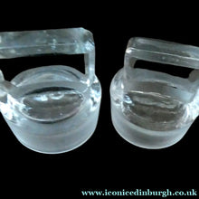 Load image into Gallery viewer, PAIR OF Larger Antique Clear Glass Chemist Bottles with Original Foil Labels and Lozenge Stoppers
