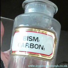 Load image into Gallery viewer, PAIR OF Larger Antique Clear Glass Chemist Bottles with Original Foil Labels and Lozenge Stoppers
