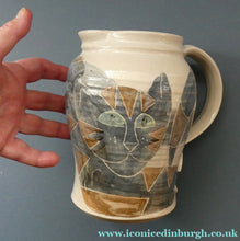Load image into Gallery viewer, 1992 STUDIO POTTERY Jug by Irma Demianczuk. Decorated with Cats and Mouse Motifs
