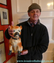 Load image into Gallery viewer, Antique LIFE SIZE Pug Dog Figurine / Slip Cast Model. Probaby STAFFORDSHIRE, c 1880s. 13 1/2 inches
