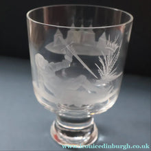 Load image into Gallery viewer, LIMITED EDITION (4 /12). Vintage Caithness SCOTTISH GLASS Rummer / Goblet by Colin Terris (1937 - 2007). Jousting Scene, Fallen Knight
