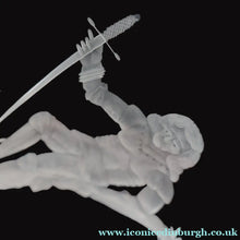 Load image into Gallery viewer, LIMITED EDITION (4 /12). Vintage Caithness SCOTTISH GLASS Rummer / Goblet by Colin Terris (1937 - 2007). Jousting Scene, Fallen Knight
