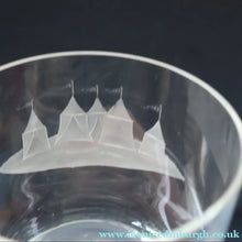 Load image into Gallery viewer, LIMITED EDITION (4 /12). Vintage Caithness SCOTTISH GLASS Rummer / Goblet by Colin Terris (1937 - 2007). Jousting Scene, Fallen Knight
