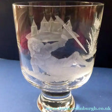 Load image into Gallery viewer, LIMITED EDITION Vintage Caithness SCOTTISH GLASS Rummer / Goblet by Colin Terris (1937 - 2007). Jousting Scene, Fallen Knight
