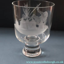 Load image into Gallery viewer, LIMITED EDITION (4 /12). Vintage Caithness SCOTTISH GLASS Rummer / Goblet by Colin Terris (1937 - 2007). Jousting Scene, Fallen Knight
