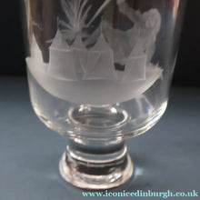 Load image into Gallery viewer, LIMITED EDITION (4 /12). Vintage Caithness SCOTTISH GLASS Rummer / Goblet by Colin Terris (1937 - 2007). Jousting Scene, Fallen Knight
