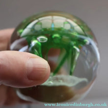 Load image into Gallery viewer, LIMITED EDITION Scottish Caithness Glass Paperweight: VORTEX (Green) by Colin Terris; 1975 BOXED
