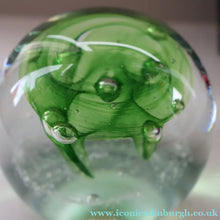 Load image into Gallery viewer, LIMITED EDITION Scottish Caithness Glass Paperweight: VORTEX (Green) by Colin Terris; 1975 BOXED
