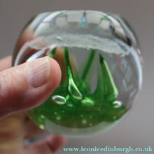 Load image into Gallery viewer, LIMITED EDITION Scottish Caithness Glass Paperweight: VORTEX (Green) by Colin Terris; 1975 BOXED
