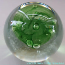 Load image into Gallery viewer, LIMITED EDITION Scottish Caithness Glass Paperweight: VORTEX (Green) by Colin Terris; 1975 BOXED
