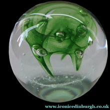 Load image into Gallery viewer, LIMITED EDITION Scottish Caithness Glass Paperweight: VORTEX (Green) by Colin Terris; 1975 BOXED
