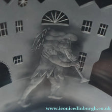 Load image into Gallery viewer, LIMITED EDITON (1 /12). Engraved Vintage Caithness SCOTTISH GLASS Rummer / Goblet by Colin Terris (1937 - 2007). The Pied Piper Playing on his Enchanted Pipe
