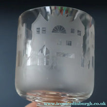 Load image into Gallery viewer, LIMITED EDITON (1 /12). Engraved Vintage Caithness SCOTTISH GLASS Rummer / Goblet by Colin Terris (1937 - 2007). The Pied Piper Playing on his Enchanted Pipe
