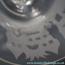 Load image into Gallery viewer, LIMITED EDITON (1 /12). Engraved Vintage Caithness SCOTTISH GLASS Rummer / Goblet by Colin Terris (1937 - 2007). The Pied Piper Playing on his Enchanted Pipe
