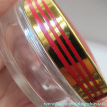 Load image into Gallery viewer, 1950s Red Enamel Topped and Glass Vanity Pots and Bottles. Vintage Glamour
