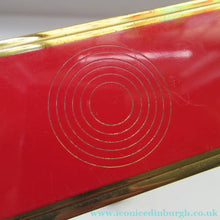 Load image into Gallery viewer, 1950s Red Enamel Topped and Glass Vanity Pots and Bottles. Vintage Glamour
