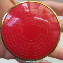 Load image into Gallery viewer, 1950s Red Enamel Topped and Glass Vanity Pots and Bottles. Vintage Glamour
