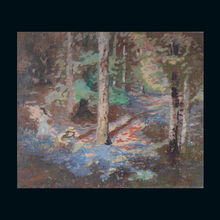 Load image into Gallery viewer, SCOTTISH ART. Charles Hodge Mackie. Bluebell Wood (Wild  Hyacinthoides). Colour Woodcut. Framed
