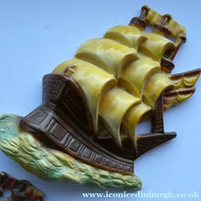 Load image into Gallery viewer, Art Deco Pottery Wall Plaque 1930s. Galleon or Sailing Ship Design
