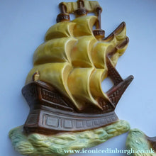 Load image into Gallery viewer, Art Deco Pottery Wall Plaque 1930s. Galleon or Sailing Ship Design
