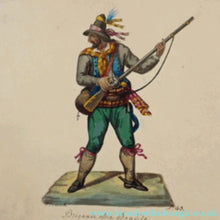 Load image into Gallery viewer, MALTESE ART. Early 19th Century Watercolour Costume Studies by Vincenzo Feneck. Neapolitan Bandit Brandishing a Musket
