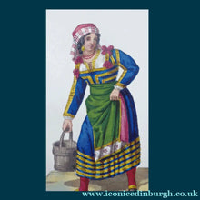 Load image into Gallery viewer, MALTESE ART. Early 19th Century Watercolour Costume Studies by Vincenzo Feneck.  Neapolitan Lady Carrying a Pail of Water

