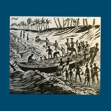 Load image into Gallery viewer, 1960s Linocut by Marie Whitby. Sakumono Beach. Signed and Dated 1963
