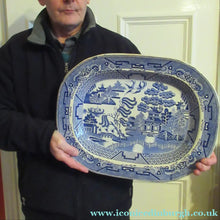 Load image into Gallery viewer, 1880s Victorian Huge Ironstone Staffordshire Pottery Willow Pattern Serving Platter
