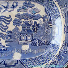 Load image into Gallery viewer, 1880s Victorian Huge Ironstone Staffordshire Pottery Willow Pattern Serving Platter
