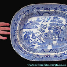 Load image into Gallery viewer, 1880s Victorian Huge Ironstone Staffordshire Pottery Willow Pattern Serving Platter
