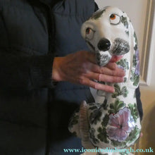Load image into Gallery viewer, MASSIVE Mid-Century Italian Pottery Hound Dog Decorated with Hand-Painted Flowers. Height 18 inches
