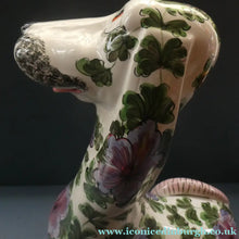 Load image into Gallery viewer, MASSIVE Mid-Century Italian Pottery Hound Dog Decorated with Hand-Painted Flowers. Height 18 inches
