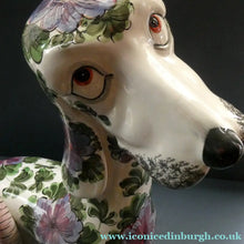 Load image into Gallery viewer, MASSIVE Mid-Century Italian Pottery Hound Dog Decorated with Hand-Painted Flowers. Height 18 inches
