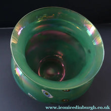 Load image into Gallery viewer, MASSIVE: Stunning 1980s SIGNED John Ditchfield Aqua Green Squat Vase / Bowl with Millefiori Canes. 7 3/4 inches
