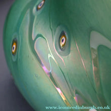Load image into Gallery viewer, MASSIVE: Stunning 1980s SIGNED John Ditchfield Aqua Green Squat Vase / Bowl with Millefiori Canes. 7 3/4 inches
