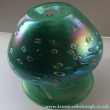 Load image into Gallery viewer, MASSIVE: Stunning 1980s SIGNED John Ditchfield Aqua Green Squat Vase / Bowl with Millefiori Canes. 7 3/4 inches
