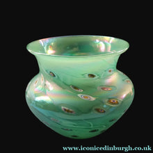 Load image into Gallery viewer, MASSIVE: Stunning 1980s SIGNED John Ditchfield Aqua Green Squat Vase / Bowl with Millefiori Canes. 7 3/4 inches

