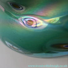 Load image into Gallery viewer, MASSIVE: Stunning 1980s SIGNED John Ditchfield Aqua Green Squat Vase / Bowl with Millefiori Canes. 7 3/4 inches
