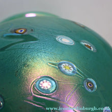 Load image into Gallery viewer, MASSIVE: Stunning 1980s SIGNED John Ditchfield Aqua Green Squat Vase / Bowl with Millefiori Canes. 7 3/4 inches
