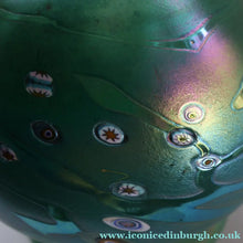 Load image into Gallery viewer, MASSIVE: Stunning 1980s SIGNED John Ditchfield Aqua Green Squat Vase / Bowl with Millefiori Canes. 7 3/4 inches
