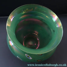 Load image into Gallery viewer, MASSIVE: Stunning 1980s SIGNED John Ditchfield Aqua Green Squat Vase / Bowl with Millefiori Canes. 7 3/4 inches

